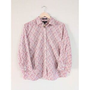 Lands End Women's Button Up Shirt Floral No Iron 14 Preppy Classic Cottage Ditsy